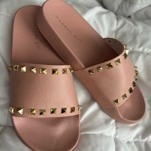 Gold Studded Blush Slides